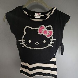Hello Kitty Black and White Striped Tee with Pink Bow